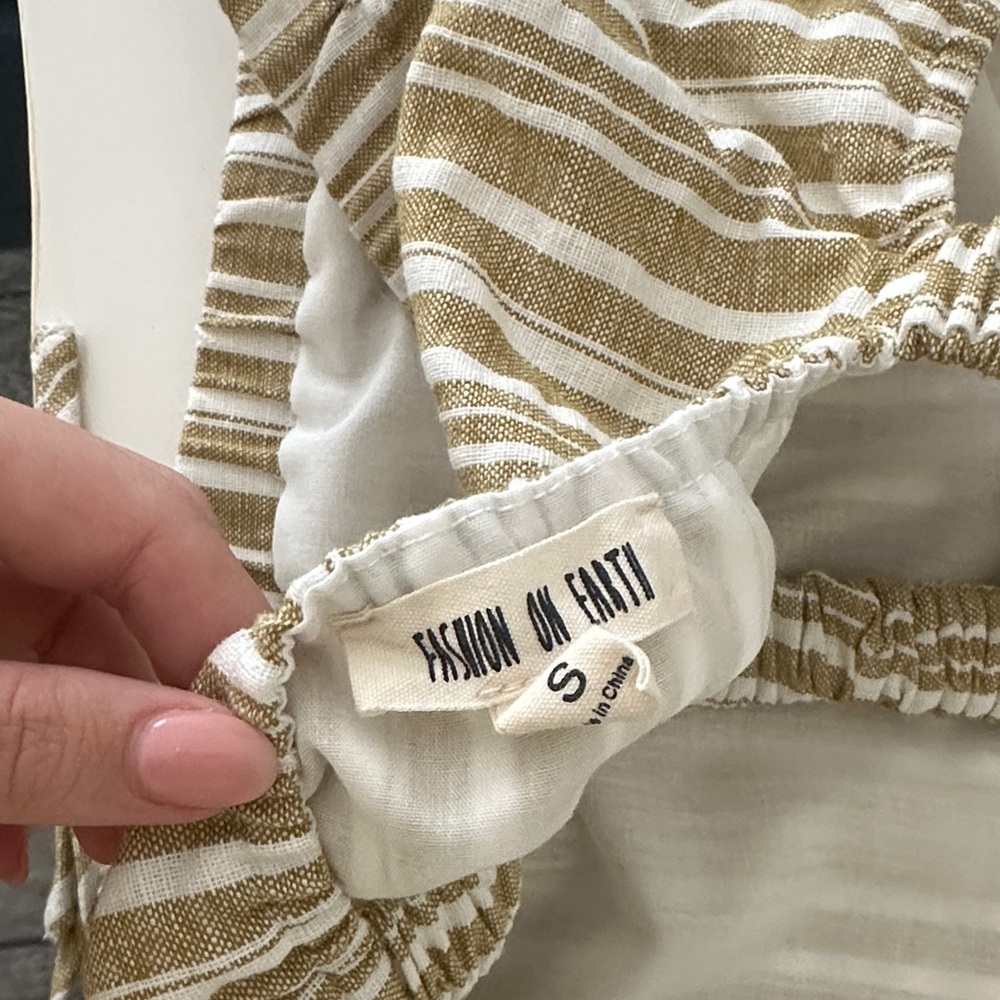 Stylish Striped Beige and White Crop Top - Picture 3 of 3